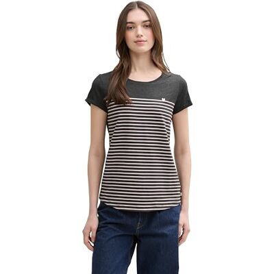 TOM TAILOR Denim Damer Randig T-shirt med hjärttryck 1012686, 19022 Dark Grey Rose Stripe, L TOM TAILOR Denim Damer Randig T-shirt med hjärttryck 1012686, 19022 Dark Grey Rose Stripe, L