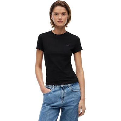 Tommy Jeans dam TJW Slim C-Neck T-Shirt, DW0DW20459 S/S t-shirt, svart (svart), S, svart (svart), S Tommy Jeans dam TJW Slim C-Neck T-Shirt, DW0DW20459 S/S t-shirt, svart (svart), S, svart (svart), S
