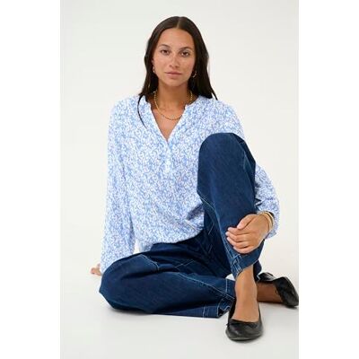 KAFFE dam Women's Blouse V-notch Neck Buttons Regular Fit Long Sleeves Hip Length Blus KAFFE dam Women's Blouse V-notch Neck Buttons Regular Fit Long Sleeves Hip Length Blus