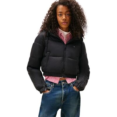 Tommy Jeans TJW CRP HOODED PUFFER DW0DW18313, svart, L, svart (svart), L Tommy Jeans TJW CRP HOODED PUFFER DW0DW18313, svart, L, svart (svart), L