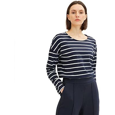 TOM TAILOR Damer Långärmad T-shirt 1035765, 31540 Navy Offwhite Stripe, XXL TOM TAILOR Damer Långärmad T-shirt 1035765, 31540 Navy Offwhite Stripe, XXL