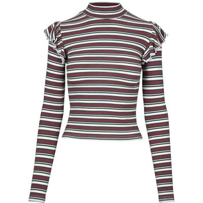 Urban Classics Rib randig volant polokrage för kvinnor L/S långärmad t-shirt, Flerfärgad (vit/grön/bränd 01316), 3XL Urban Classics Rib randig volant polokrage för kvinnor L/S långärmad t-shirt, Flerfärgad (vit/grön/bränd 01316), 3XL