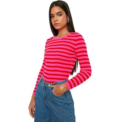 Trendyol Damtröja med röda randiga stickade kläder, sweatshirt, S Trendyol Damtröja med röda randiga stickade kläder, sweatshirt, S