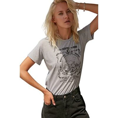 Trendyol Dam vanlig standard rundhalsad stickad T-shirt, Grått, XL Trendyol Dam vanlig standard rundhalsad stickad T-shirt, Grått, XL