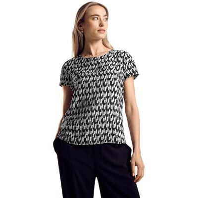 Street One Materialmix T-shirt, svart, 38 Street One Materialmix T-shirt, svart, 38