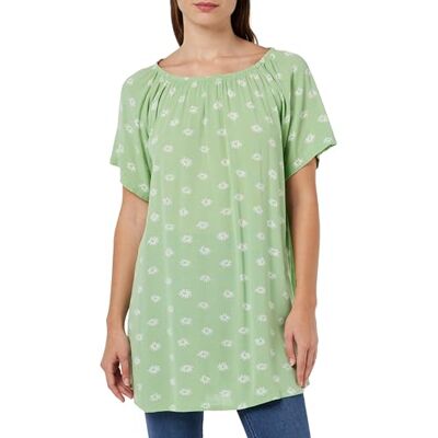 KAFFE Kvinnors tunic rund hals med kort ärm avslappnad passform mellanliggande längd, Grön/krita blomma, XXL KAFFE Kvinnors tunic rund hals med kort ärm avslappnad passform mellanliggande längd, Grön/krita blomma, XXL