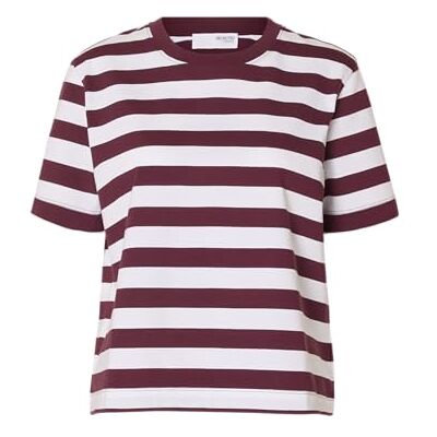 SELECTED FEMME Slfessential Ss Striped Boxy Tee Noos, Fig, XXL SELECTED FEMME Slfessential Ss Striped Boxy Tee Noos, Fig, XXL