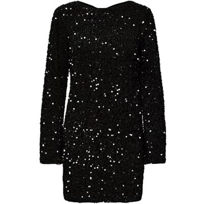 ONLY Onlanika Sequins Ls Bow Dress WVN Cs, svart, XS ONLY Onlanika Sequins Ls Bow Dress WVN Cs, svart, XS