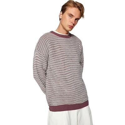 Trendyol Herr rund hals randig vanlig tröja sweatshirt, Dusty Rose, M, Dammig ros, M Trendyol Herr rund hals randig vanlig tröja sweatshirt, Dusty Rose, M, Dammig ros, M