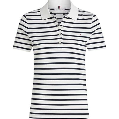 Tommy Hilfiger dam 1985 SLIM PIQUE POLO SS WW0WW43225, blå, M, Blå (Breton Ecru/Dark Night Navy Stp), M Tommy Hilfiger dam 1985 SLIM PIQUE POLO SS WW0WW43225, blå, M, Blå (Breton Ecru/Dark Night Navy Stp), M