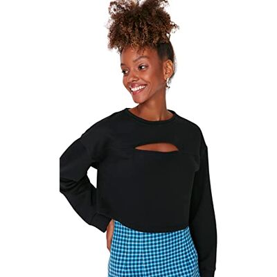 Trendyol Dam rund hals vanlig vanlig sweatshirt, svart, L, Svart Trendyol Dam rund hals vanlig vanlig sweatshirt, svart, L, Svart