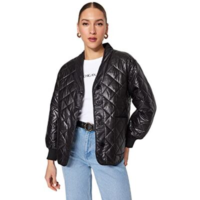 Trendyol Dam oversize puffer enkel vävd vinterjacka rock, svart, XS Trendyol Dam oversize puffer enkel vävd vinterjacka rock, svart, XS