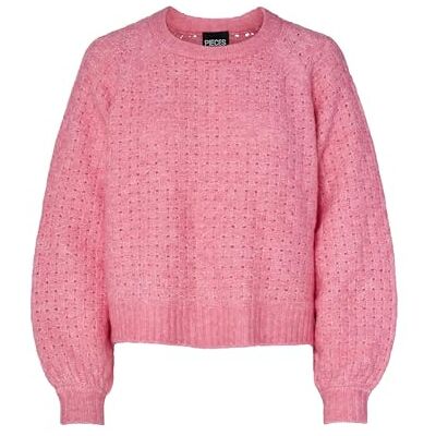 PIECES Pcsikka Ls O-neck stickad Bc W.O ull, Rosa lemonad, XS PIECES Pcsikka Ls O-neck stickad Bc W.O ull, Rosa lemonad, XS