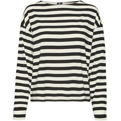 VERO MODA VMPALMA LS Boatneck TOP GA JRS, Svart/ränder: björk, S VERO MODA VMPALMA LS Boatneck TOP GA JRS, Svart/ränder: björk, S