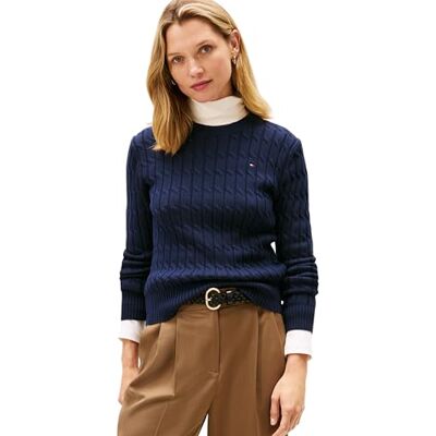 Tommy Hilfiger Dam CO kabel MID GG C-NK LS SWT WW0WW47644 pullover tröja, blå (mörk natt marinblå), M, Blå (mörk natt marinblå), M Tommy Hilfiger Dam CO kabel MID GG C-NK LS SWT WW0WW47644 pullover tröja, blå (mörk natt marinblå), M, Blå (mörk natt marinblå), M