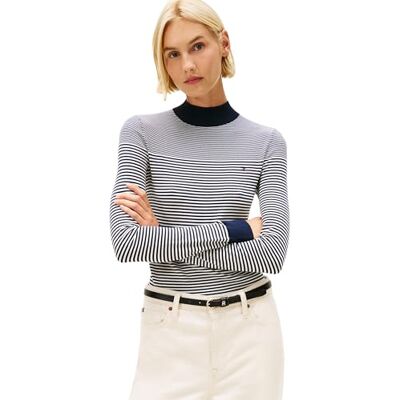 Tommy Hilfiger CO-tröja dam FINE GG Mock-NK LS SWT WW0WW47462 pullover tröja, blå, XXXL, Blå (Bretton Stripe Dark Night Navy), 3XL More Lång Tommy Hilfiger CO-tröja dam FINE GG Mock-NK LS SWT WW0WW47462 pullover tröja, blå, XXXL, Blå (Bretton Stripe Dark Night Navy), 3XL More Lång