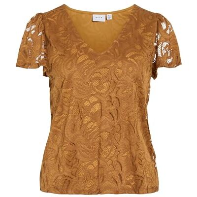 Vila Vistasia S/S V-hals topp/Ka, cathay spice, S Vila Vistasia S/S V-hals topp/Ka, cathay spice, S