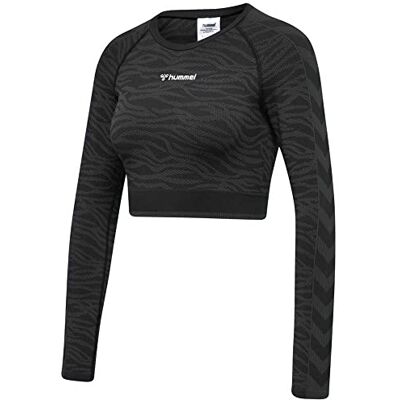 hummel Dam Hmlmt Saga sömlös kort T-shirt Ls, Svart/asfaltmelange, L hummel Dam Hmlmt Saga sömlös kort T-shirt Ls, Svart/asfaltmelange, L