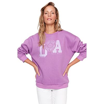 Trendyol Dam rund hals med slogan vanlig sweatshirt, lila, XS, Lila Trendyol Dam rund hals med slogan vanlig sweatshirt, lila, XS, Lila