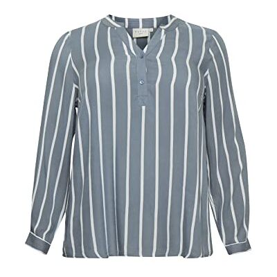 Kaffe Curve Dam Plus Size Skjorta Blus Randig Oversize V-ringad Långärmad, Blå mirage/krita rand, 50 Plus Kaffe Curve Dam Plus Size Skjorta Blus Randig Oversize V-ringad Långärmad, Blå mirage/krita rand, 50 Plus