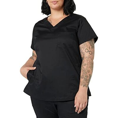 Amazon Essentials dam klassisk passform v-ringad kortärmad scrub top (finns i plusstorlek), svart, XX-Large Amazon Essentials dam klassisk passform v-ringad kortärmad scrub top (finns i plusstorlek), svart, XX-Large