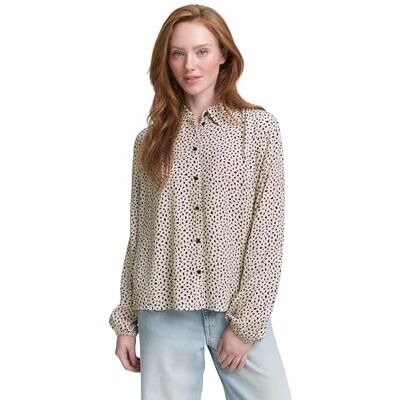 TOM TAILOR Denim damblus, 38415 Beige Svart Dotted Print, L TOM TAILOR Denim damblus, 38415 Beige Svart Dotted Print, L