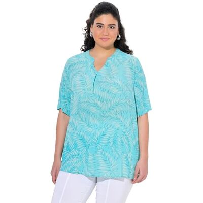 Ulla Popken damer stora storlekar överdimensionerade plus size blus med palmtryck, Djup aqua, 54-56 Ulla Popken damer stora storlekar överdimensionerade plus size blus med palmtryck, Djup aqua, 54-56