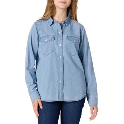 Amazon Essentials dam avslappnad passform denim Chambray button-down långärmad skjorta, Isblå ljus tvätt, M Amazon Essentials dam avslappnad passform denim Chambray button-down långärmad skjorta, Isblå ljus tvätt, M