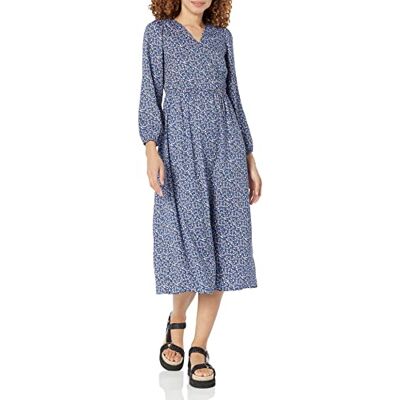 Amazon Essentials dam lätt Georgette långärmad v-ringad midi-klänning (finns i plusstorlek), blå Ditsy blommig, X-Large Amazon Essentials dam lätt Georgette långärmad v-ringad midi-klänning (finns i plusstorlek), blå Ditsy blommig, X-Large