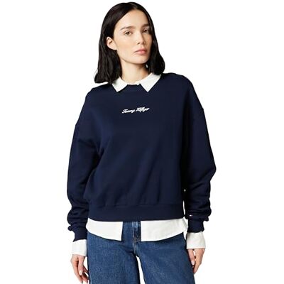 Tommy Hilfiger dam klassisk SCRIPT TERRY tröja WW0WW48269 pullover tröja, blå, XS, Blå (mörk natt marinblå), XS Tommy Hilfiger dam klassisk SCRIPT TERRY tröja WW0WW48269 pullover tröja, blå, XS, Blå (mörk natt marinblå), XS