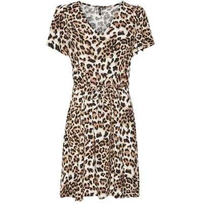 VERO MODA VMEASY Joy SS Short Dress WVN GA, Tan/Aop: leo, XS VERO MODA VMEASY Joy SS Short Dress WVN GA, Tan/Aop: leo, XS