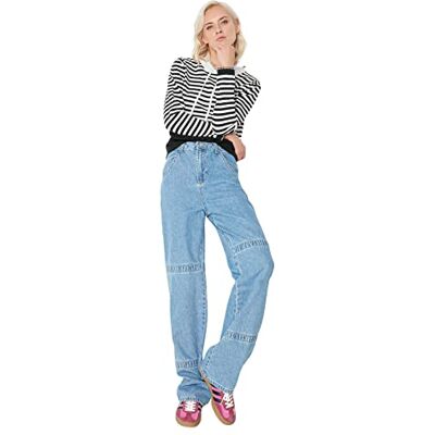 Trendyol Kvinnor normal midja vida ben 90-tal breda ben jeans, BLÅ, 66 SE Trendyol Kvinnor normal midja vida ben 90-tal breda ben jeans, BLÅ, 66 SE