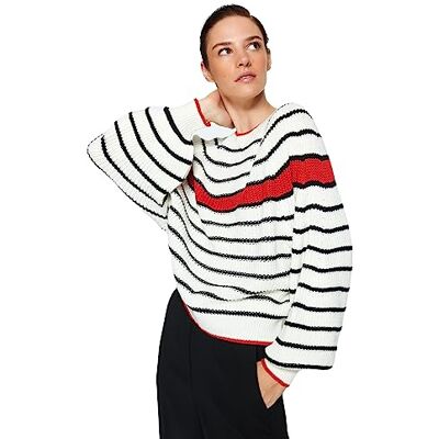 Trendyol FeMan normal passform basic rund hals stickad tröja, Ecru, S, Ecru, S Trendyol FeMan normal passform basic rund hals stickad tröja, Ecru, S, Ecru, S