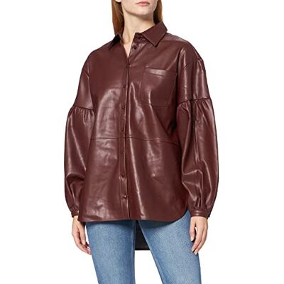 NA-KD Oversized Puff ärm PU skjorta dam, Bordeaux, 32 NA-KD Oversized Puff ärm PU skjorta dam, Bordeaux, 32