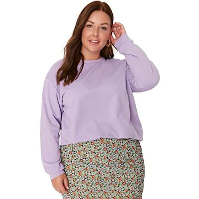 Trendyol Dam rund hals vanlig plusstorlek sweatshirt, lila, 3XL, Lila Trendyol Dam rund hals vanlig plusstorlek sweatshirt, lila, 3XL, Lila