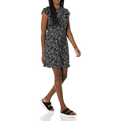 Amazon Essentials dam avslappnad passform lätt Georgette delad hals fladdrande ärm skiftklänning, svart Ditsy blommig, X-Small Amazon Essentials dam avslappnad passform lätt Georgette delad hals fladdrande ärm skiftklänning, svart Ditsy blommig, X-Small