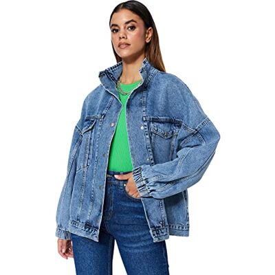 Trendyol Dam raka långa ärmar plus size jacka jacka, blå, M stor Trendyol Dam raka långa ärmar plus size jacka jacka, blå, M stor