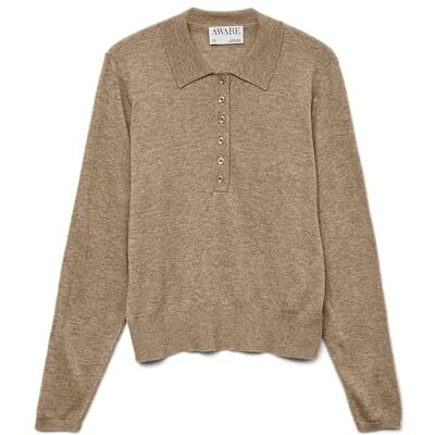 VERO MODA Awsikita Ls O-hals polo stickad Noos, Naturlig blandning, XXL VERO MODA Awsikita Ls O-hals polo stickad Noos, Naturlig blandning, XXL
