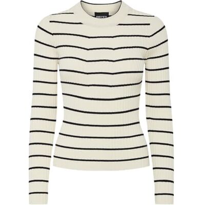 PIECES Pccrista Ls O-Neck Knit Noos Bc, Björk/ränder: svart narv, XS PIECES Pccrista Ls O-Neck Knit Noos Bc, Björk/ränder: svart narv, XS