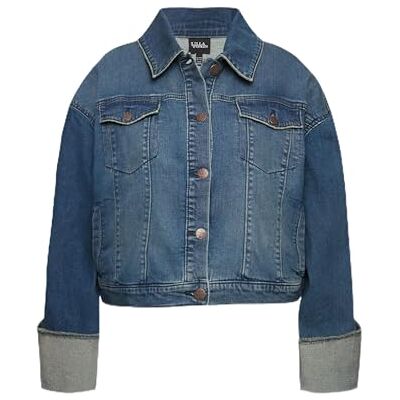 Ulla Popken dam stora storlekar överdimensionerade jeansjacka, fransar, skjortkrage, brett ärmkuvert, Maskintvätt, 54-56 Ulla Popken dam stora storlekar överdimensionerade jeansjacka, fransar, skjortkrage, brett ärmkuvert, Maskintvätt, 54-56