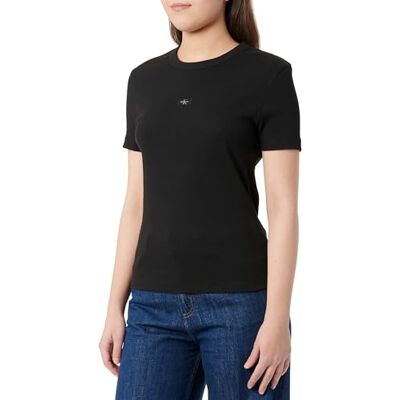 Calvin CK JEANS dam vävd etikett ribbstickad t-shirt J20J225245, svart (svart), XXS, Svart (k svart), XXS Calvin CK JEANS dam vävd etikett ribbstickad t-shirt J20J225245, svart (svart), XXS, Svart (k svart), XXS