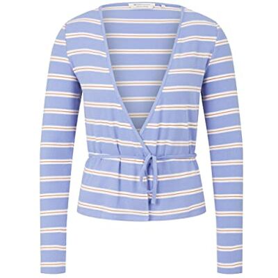 TOM TAILOR Denim Damer T-shirt i omlottlook med ränder 1032818, 30226 Mid Blue Horizontal Stripe, XL TOM TAILOR Denim Damer T-shirt i omlottlook med ränder 1032818, 30226 Mid Blue Horizontal Stripe, XL