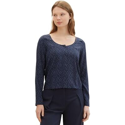 TOM TAILOR Denim damblus, 34666 – marinblå strukturtryck, L TOM TAILOR Denim damblus, 34666 – marinblå strukturtryck, L