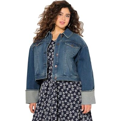 Ulla Popken dam stora storlekar överdimensionerade jeansjacka, fransar, skjortkrage, brett ärmkuvert, Maskintvätt, 46-48 Ulla Popken dam stora storlekar överdimensionerade jeansjacka, fransar, skjortkrage, brett ärmkuvert, Maskintvätt, 46-48