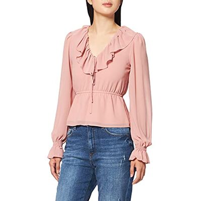 NA-KD Frill V-Neck Chiffon blus dam, rosa, 38 NA-KD Frill V-Neck Chiffon blus dam, rosa, 38