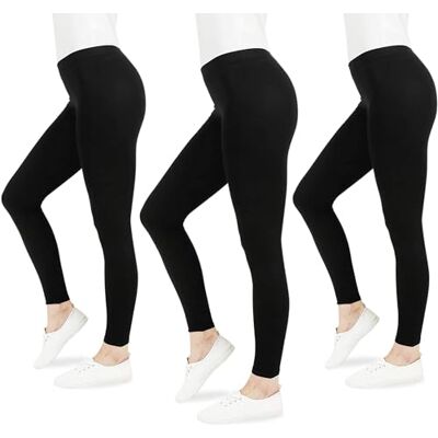 FM London Damer Casual Leggings, Svart, M, Paket med 3 FM London Damer Casual Leggings, Svart, M, Paket med 3