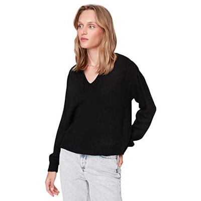 Trendyol Dam V-ringad vanlig tröja sweatshirt, svart, S, Svart Trendyol Dam V-ringad vanlig tröja sweatshirt, svart, S, Svart