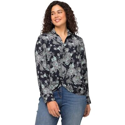 Ulla Popken damskjorta blus med tryck blusar, marinblå, 50-52 Ulla Popken damskjorta blus med tryck blusar, marinblå, 50-52
