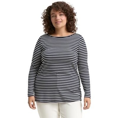 TOM TAILOR Plussize dam långärmad T-shirt, 38573 – marinblå benvit terandig, 46 plus size TOM TAILOR Plussize dam långärmad T-shirt, 38573 – marinblå benvit terandig, 46 plus size