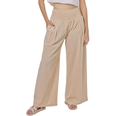 Lofbaz dam sommar flödande bomull linne palazzo breda byxor strand hög midja byxor boho långa loungebyxor med fickor, kaki, XXL plus size Lofbaz dam sommar flödande bomull linne palazzo breda byxor strand hög midja byxor boho långa loungebyxor med fickor, kaki, XXL plus size